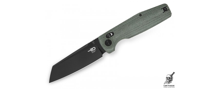 Складной Bestech Slasher сталь D2 Blackwash, рукоять Микарта зеленая 