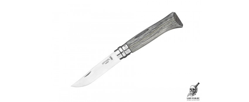 Нож Opinel №08, нержавеющая сталь, ручка из березы - серый 