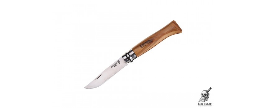 Подарочный нож Opinel №8, нержавеющая сталь, рукоять оливковое дерево, деревянный футляр, чехол 